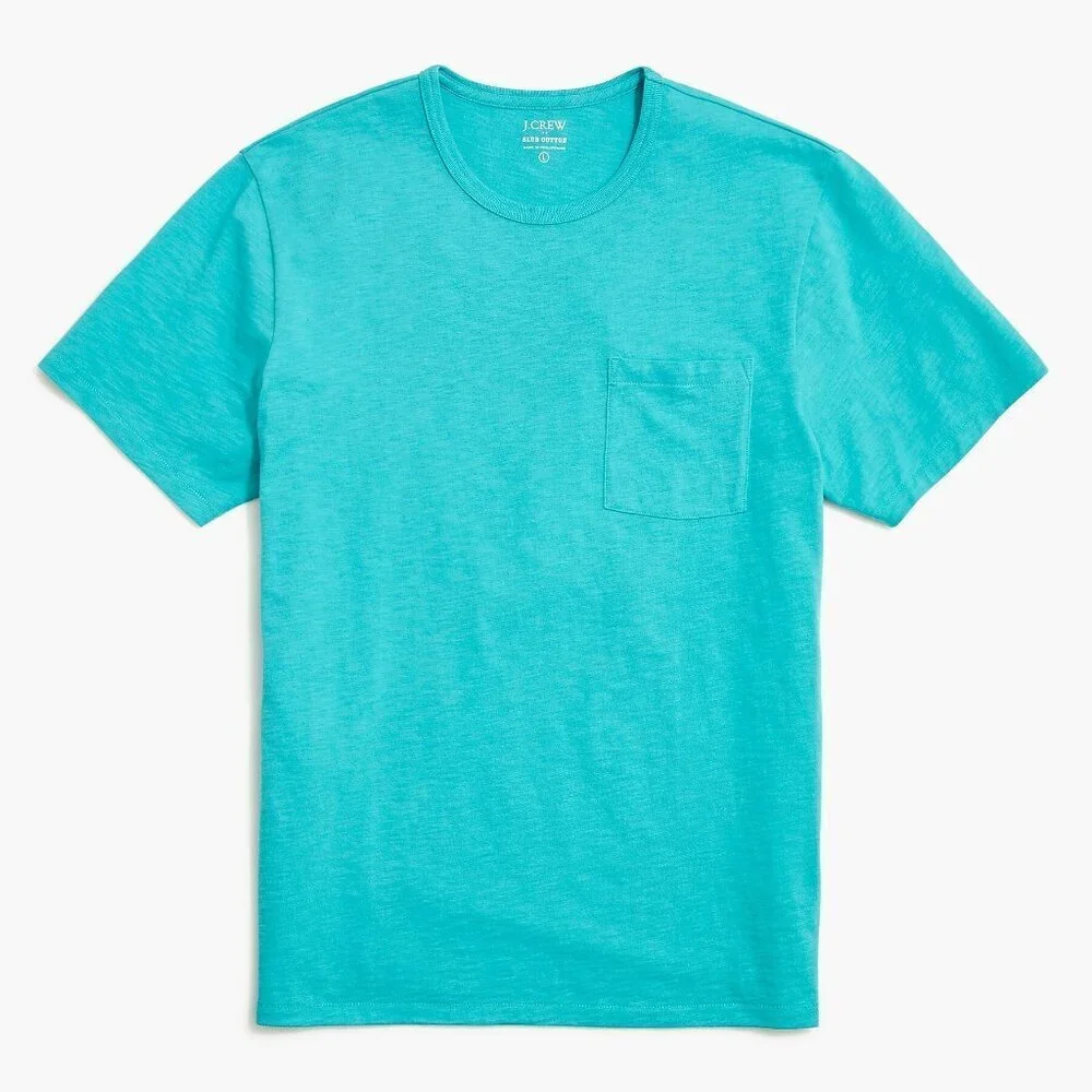 J.Crew Slub Cotton Pocket Tee, Aquatic Blue, Size XL